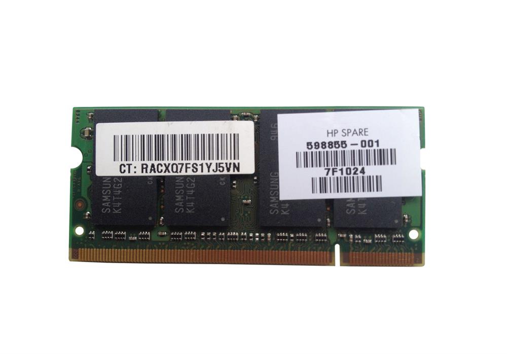 598855-001 HP 4GB PC2-6400 DDR2-800MHz non-ECC Unbuffered CL6 200-Pin SoDimm Dual Rank Memory Module