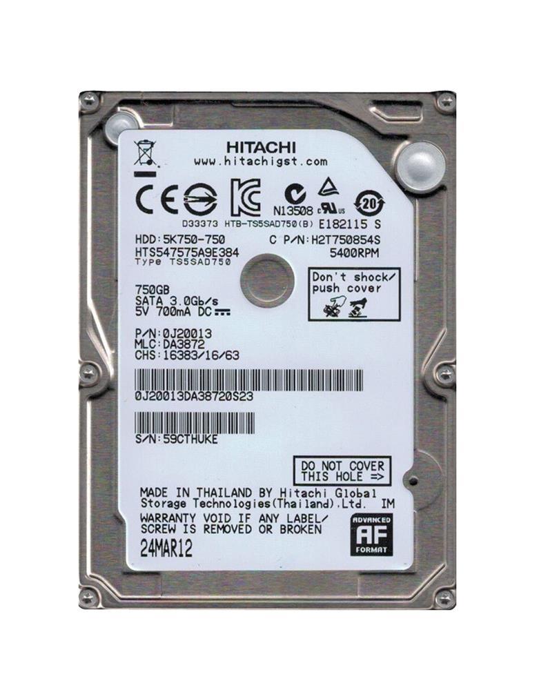 5K750 HGST Hitachi Travelstar 500GB 5400RPM SATA 3Gbps 8MB Cache (512e) 2.5-inch Internal Hard Drive