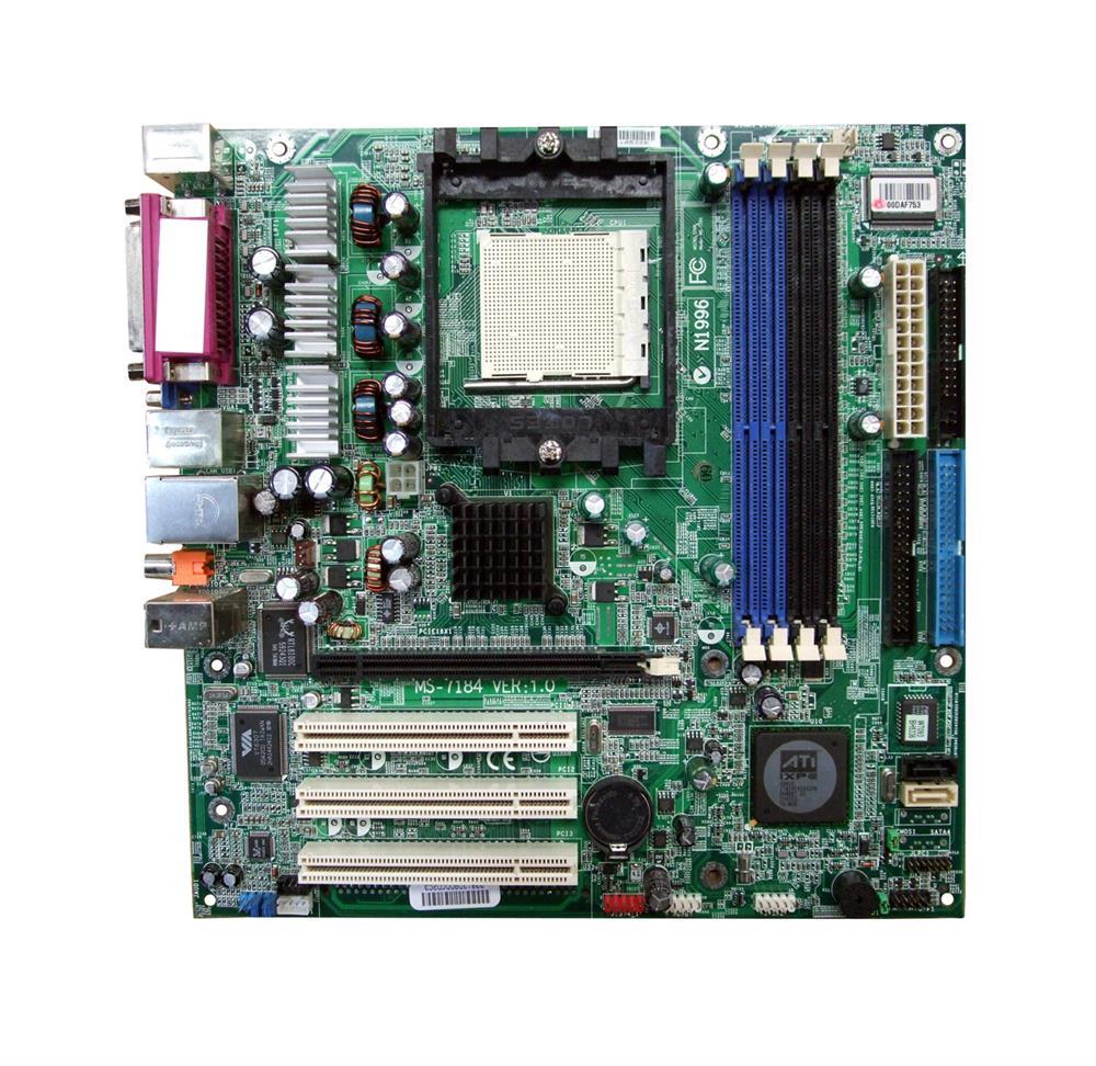 6188-3246 MSI MS-7184 Socket 939 ATI RS482 + SB400 Chipset AMD Athlon 64/ Athlon 64 FX Processors Support DDR 4x DIMM 2x SATA Micro-ATX Motherboard (Refurbished)