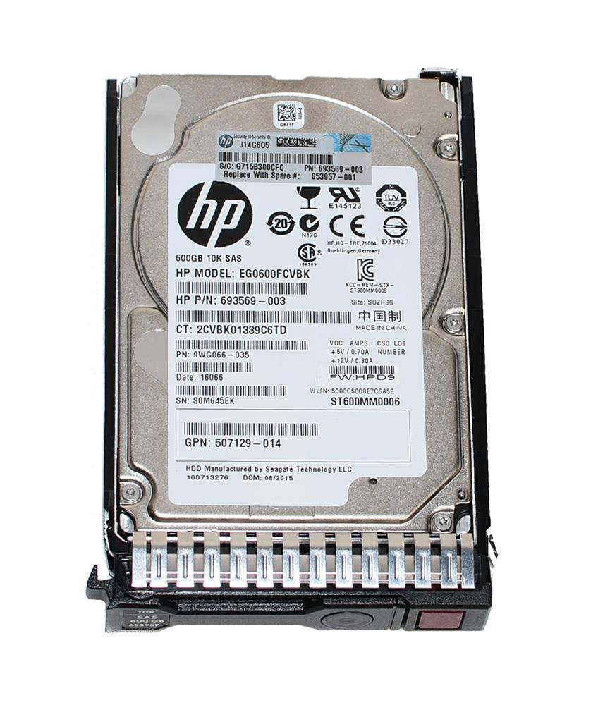 653957-001-SC HP 600GB 10000RPM SAS 6Gbps 2.5-inch Internal Hard Drive with Smart Carrier for G8 and G9 Server Systems
