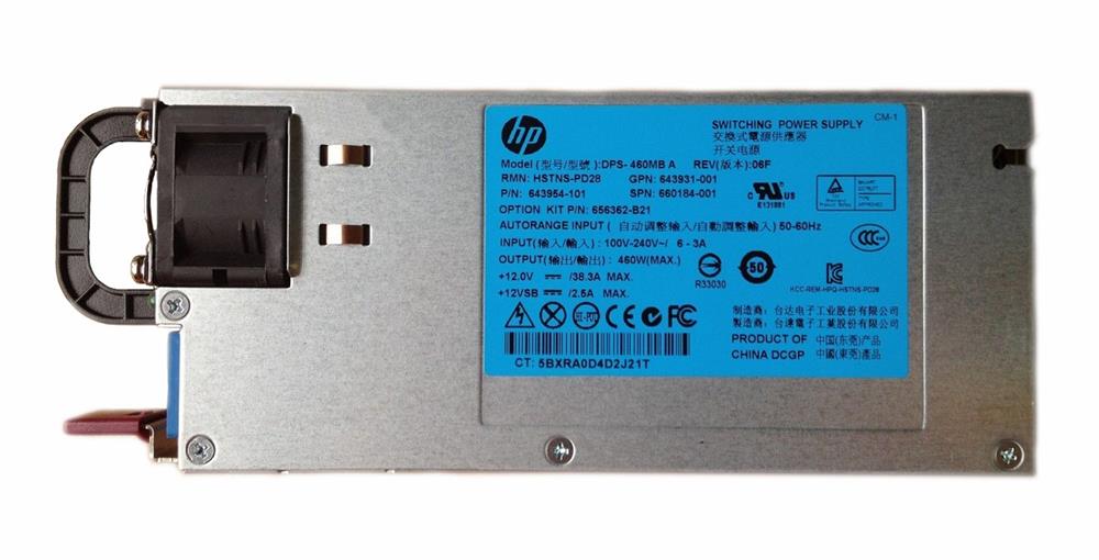 656362-B21 HP 460-Watts Common Slot High Efficiency Platinum Plus Redundant Hot Swap Switching Power Supply for ProLiant DL380P DL385 Gen8 Servers