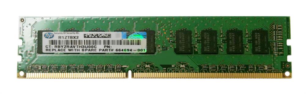 664694-001 HP 2GB PC3-10600 DDR3-1333MHz ECC Unbuffered CL9 240-Pin DIMM 1.35V Low Voltage Single Rank Memory Module