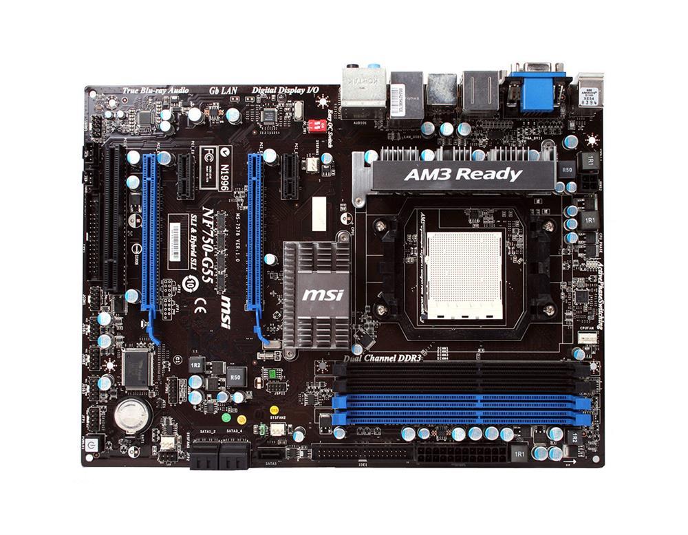7578-001 MSI Socket AM3 Nvidia nForce 750a SLI Chipset AMD Phenom II X4/ Phenom II X3/ Phenom II X2/ Athlon II X2 Processors Support DDR3 4x DIMM 5x SATA2 3.0Gb/s ATX Motherboard (Refurbished)