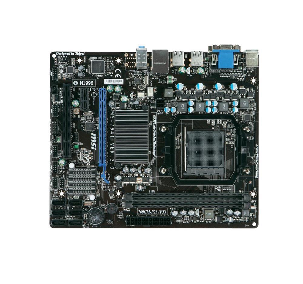 760GM-P23 MSI Socket AM3+ AMD 760G + SB710 Chipset AMD Phenom II X6/ II X4/ II X3/ II X2/ AMD Athlon II X4/ II X3/ AMD Sempron Processors Support DDR3 2x DIMM 6x SATA 3.0Gb/s Micro-ATX Motherboard (Refurbished)