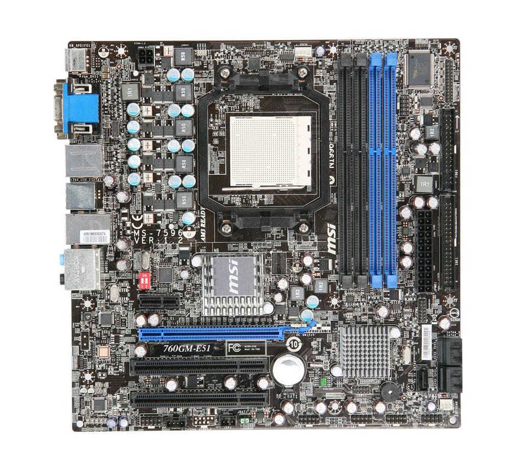 760GME51 MSI Socket AM3 AMD 760G + SB710 Chipset AMD Phenom II X4/ Phenom II X3/ Phenom II X2/ AMD Athlon II X4/ Athlon II X3/ Athlon II X2/ AMD Sempron Processors Support DDR3 4x DIMM 5x SATA2 3.0Gb/s Micro-ATX Motherboard (Refurbished)