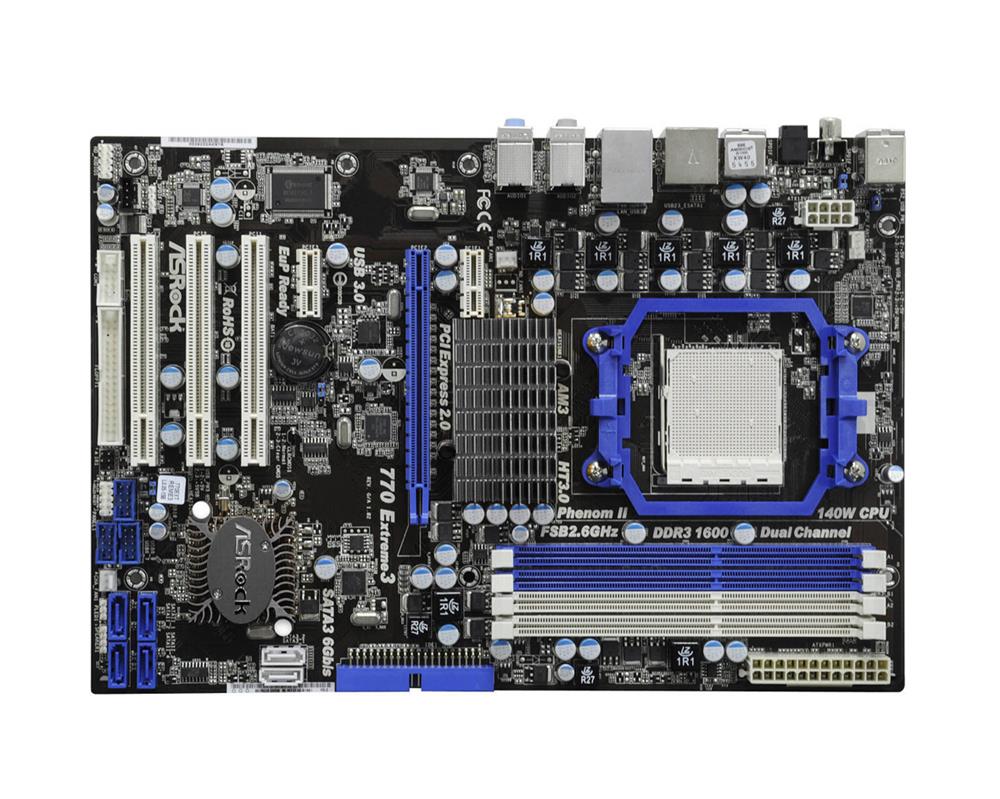 770-EXTREME3-BO-R ASRock Socket AM3 AMD 770/ SB710 Chipset DDR3 4x DIMM 2x SATA3 6.0Gb/s / 4x SATA2 3.0 Gb/s ATX Motherboard (Refurbished)