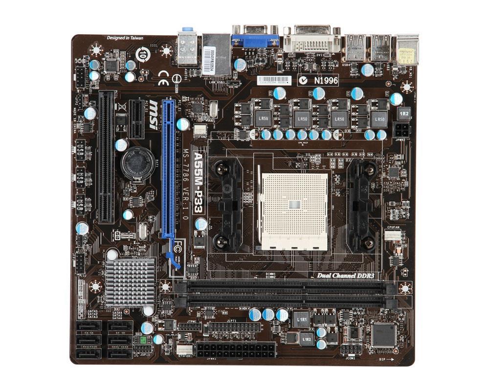 7786-010R MSI Socket FM1 AMD A55 Chipset AMD Athlon II X4/ Athlon II X4/ AMD A8,A6,A4 Series / AMD E2-Series Processors Support DDR3 2x DIMM 6x SATA 3.0Gb/s Micro-ATX Motherboard (Refurbished)