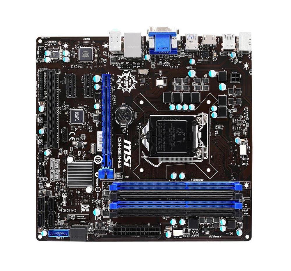 7817-003R MSI CSM-B85M-E45 Socket LGA 1150 Intel B85 Chipset Core i7 / i5 / i3 / Pentium / Celeron Processors Support DDR3 2x DIMM 2x SATA 3.0Gb/s 4x SATA 6.0Gb/s Micro-ATX Motherboard (Refurbished)