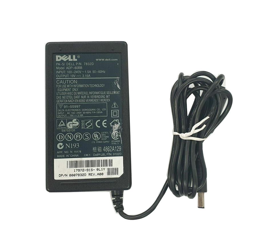 7832D Dell 60Watt 240V Laptop AC Adapter