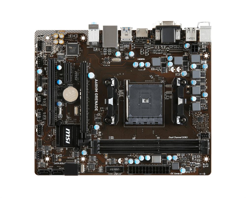 7891-001R MSI A68HM GRENADE Socket FM2+ AMD A68H Chipset AMD A-Series/ AMD Athlon Processors Support DDR3 2x DIMM 4x SATA 6.0Gb/s Miro-ATX Motherboard (Refurbished)