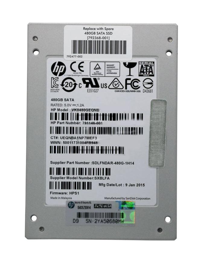 792368-001 HP 450GB MLC SATA 6Gbps Value Endurance 2.5-inch Internal Solid State Drive (SSD)