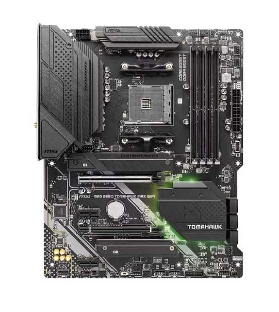 7C94-043R MSI MAG B550 TOMAHAWK MAX WIFI Socket AM4 AMD B550 Chipset AMD Supports AMD Ryzen 5000/5000 G-Series / 4000/4000 G-Series / 3000 Series Processors Support DDR4 4x DIMM 6x SATA3 6.0Gb/s ATX Motherboard (Refurbished)