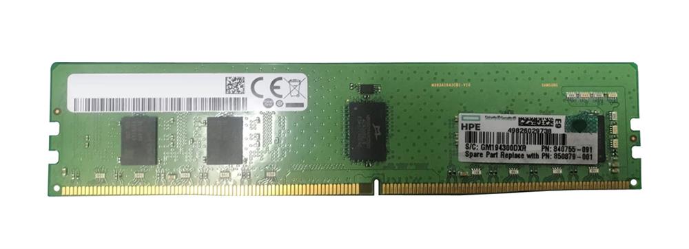 840755-091 HP 8GB PC4-21300 DDR4-2666MHz  Registered ECC CL19 288-Pin DIMM 1.2V Single Rank Memory Module