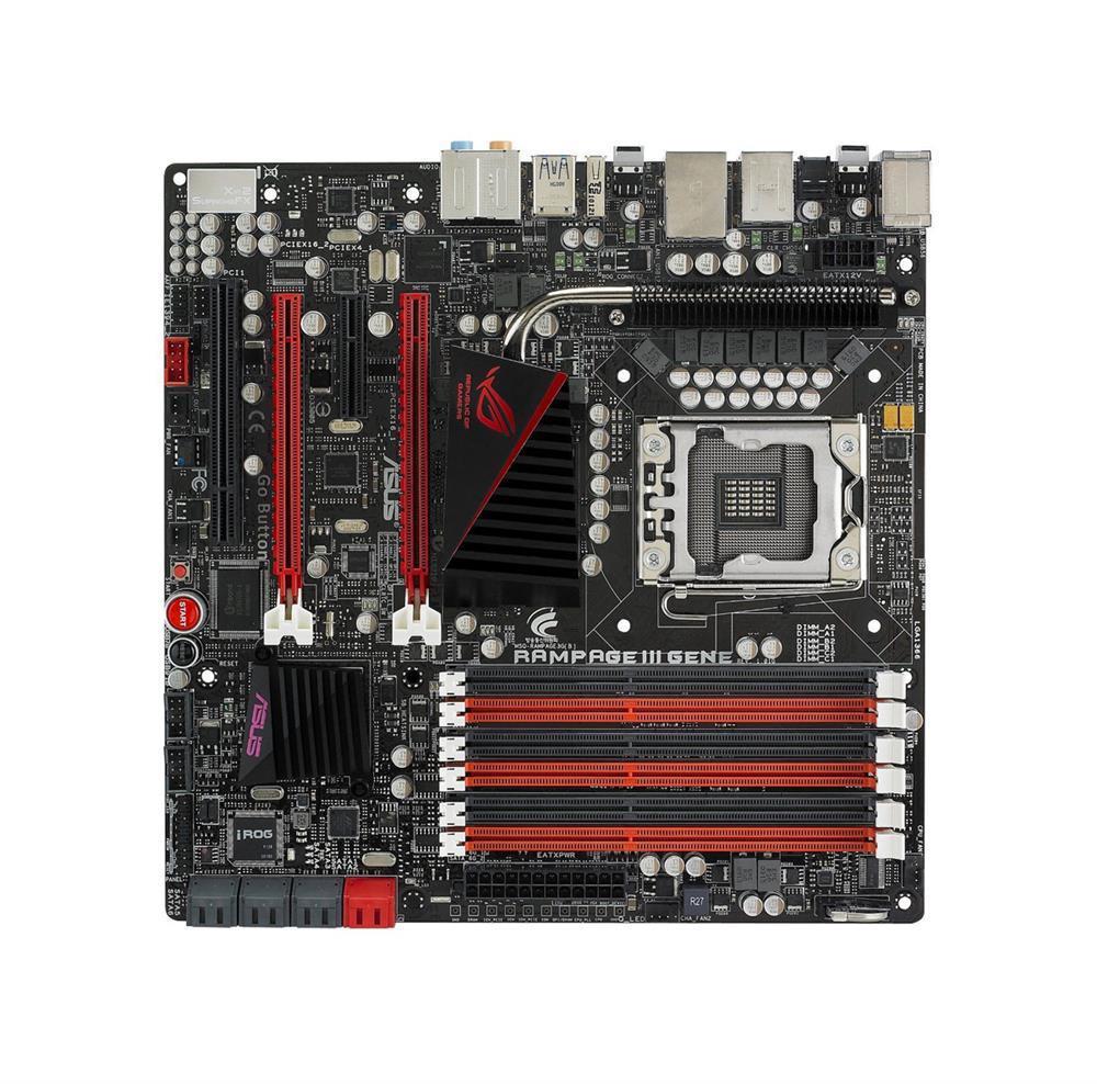 90-MIBDC0-G0XCN00Z ASUS Rampage III Gene Socket LGA 1366 Intel X58 + ICH10R Chipset Intel Core i7 Processors Support DDR3 6x DIMM 6x SATA 3.0Gb/s Micro-ATX Motherboard (Refurbished)