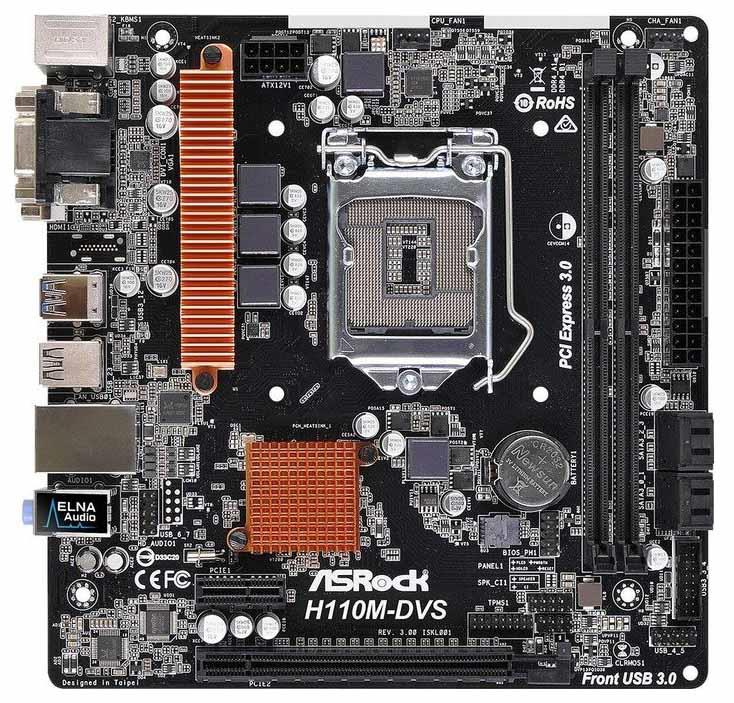 90-MXB4A0-A0UAYZ ASRock H110M-DVS R3.0 Socket LGA 1151 Intel H110 Chipset 7th/6th Generation Intel Core i7 / i5 / i3 / Pentium / Celeron Processors Support DDR4 2x DIMM 4x SATA3 6.0Gb/s Micro-ATX Motherboard (Refurbished)