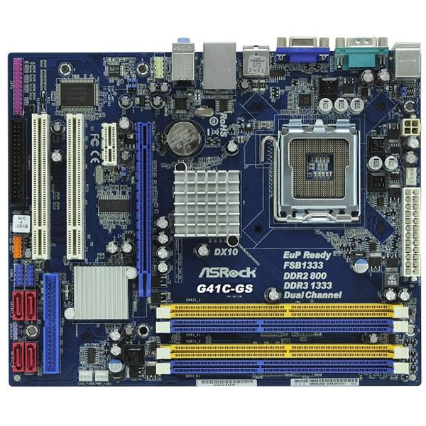 90-MXGDG0-A0UAYZ ASRock G41C-GS Socket LGA 775 Intel G41 + ICH7 Chipset Core 2 Extreme/ Core 2 Quad/ Core 2 Duo/ Pentium Dual-Core/ Celeron Dual-Core/ Celeron Processors Support DDR3 2x DIMM 4x SATA2 3.0Gb/s Micro-ATX Motherboard (Refurbished)