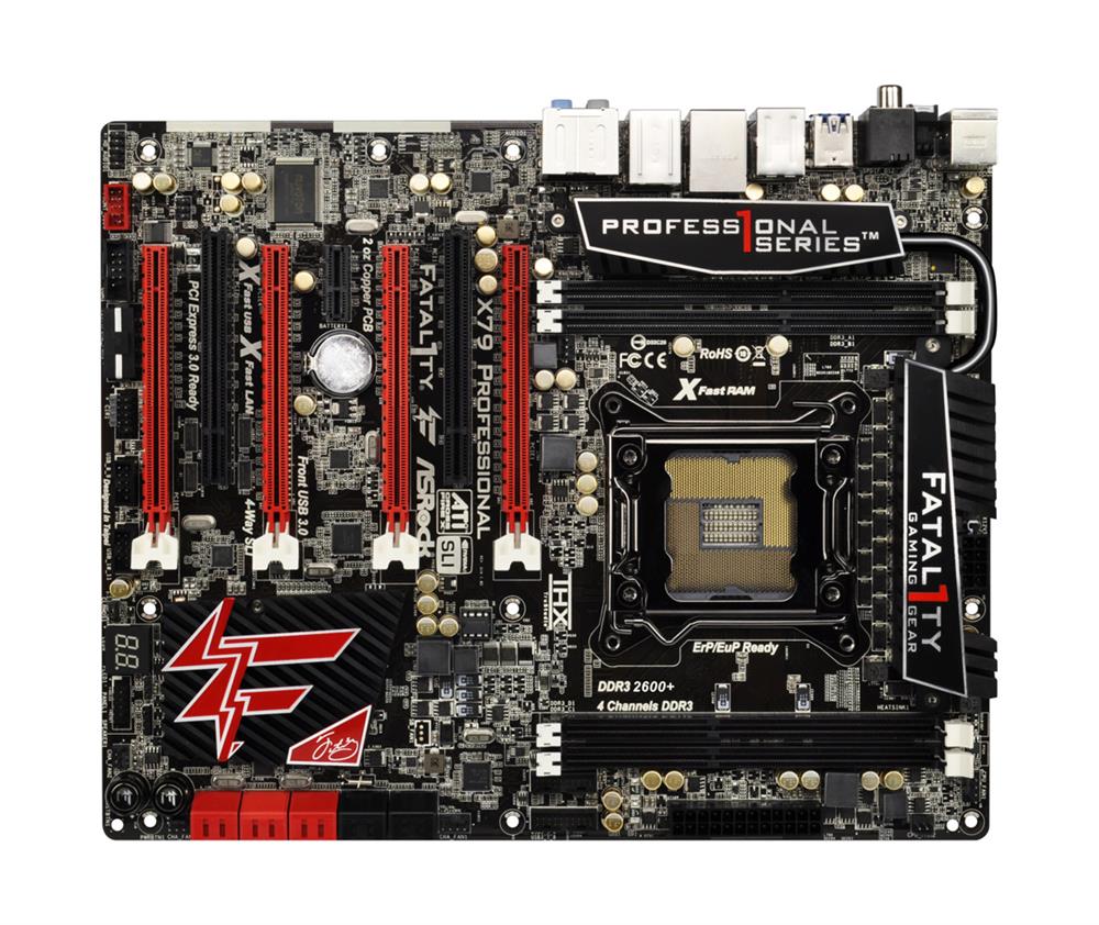 90-MXGKG0-A0UAYZ ASRock Fatal1ty X79 Professional Socket LGA 2011 Intel X79 Chipset Core i7 Processors Support DDR3 4x DIMM 6x SATA3 6.0Gb/s ATX Motherboard (Refurbished)