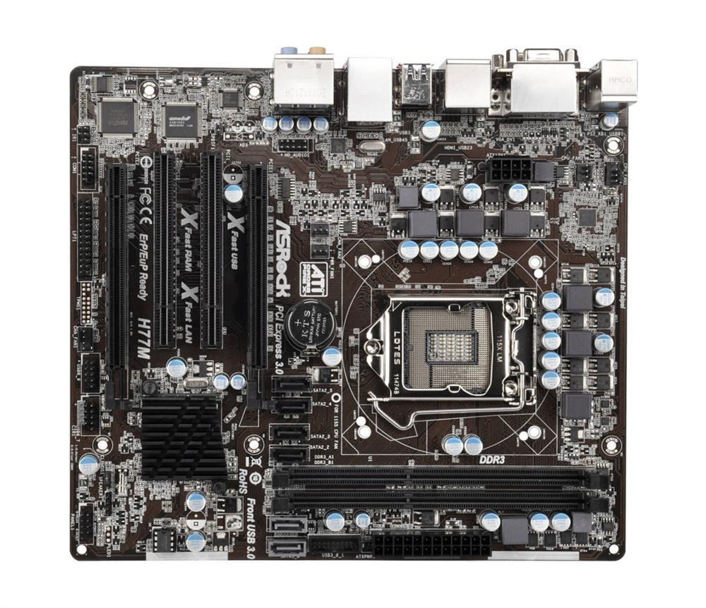 90-MXGKNO-AOUAYZ ASRock H77M Socket LGA 1155 Intel H77 Chipset 3rd/2nd Generation Core i7 / i5 / i3 / Pentium / Celeron / Xeon Processors Support DDR3 2x DIMM 2x SATA3 6.0Gb/s Micro-ATX Motherboard (Refurbished)