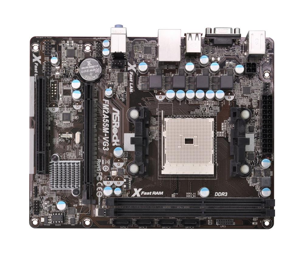 90-MXGP40-A0UAYZ ASRock Socket FM2 AMD A55 Chipset 100W Processors Support DDR3 2x DIMM 4x SATA2 3.0Gb/s Micro-ATX Motherboard (Refurbished)