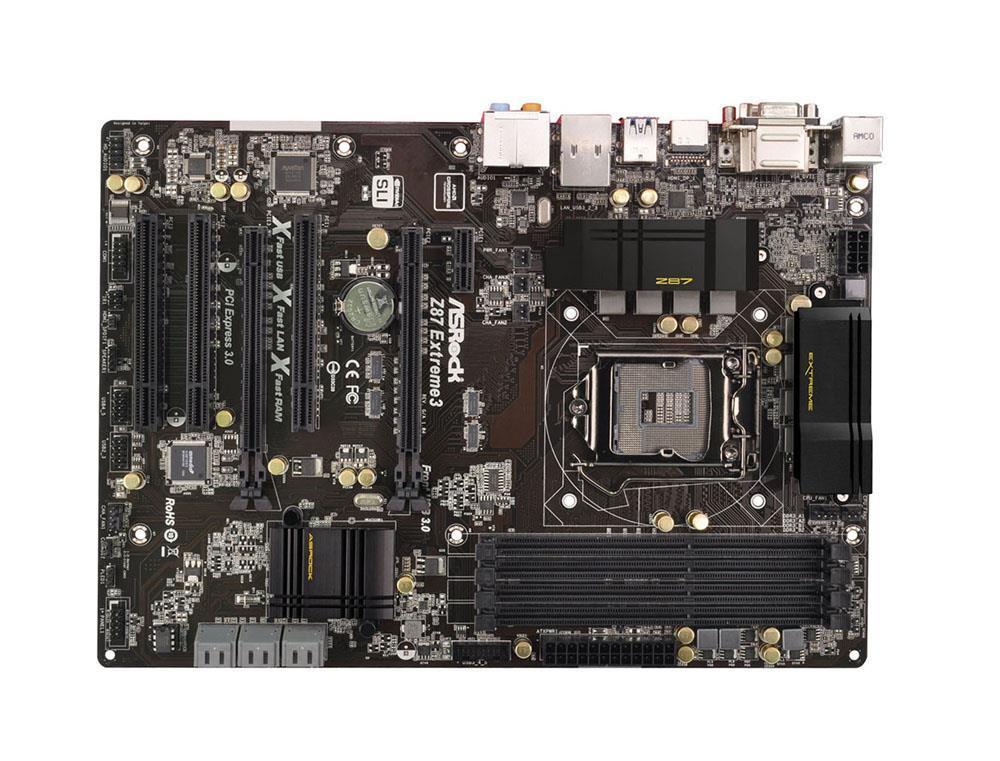 90-MXGP70-A0UAYZ ASRock Z87 Extreme3 Socket LGA 1150 Intel Z87 Chipset 4th & 4th Generation Core i7 / i5 / i3 / Pentium / Celeron Processors Support DDR3/DDR3L 4x DIMM 6x SATA3 6.0Gb/s ATX Motherboard (Refurbished)