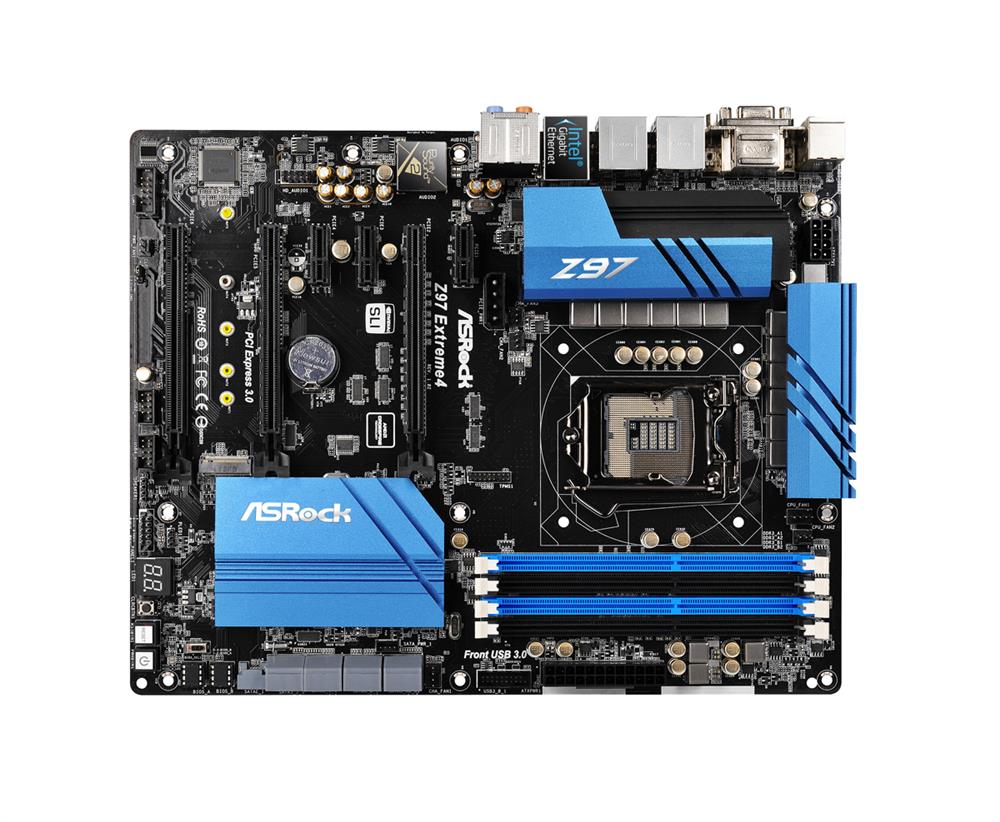 90-MXGTZ0-A0UAYZ ASRock Z97 Extreme4 Socket LGA 1150 Intel Z97 Chipset Intel Core i7 / i5 / i3 / Pentium / Celeron Processors Support DDR3 4x DIMM 6x SATA3 6.0Gb/s ATX Motherboard (Refurbished)