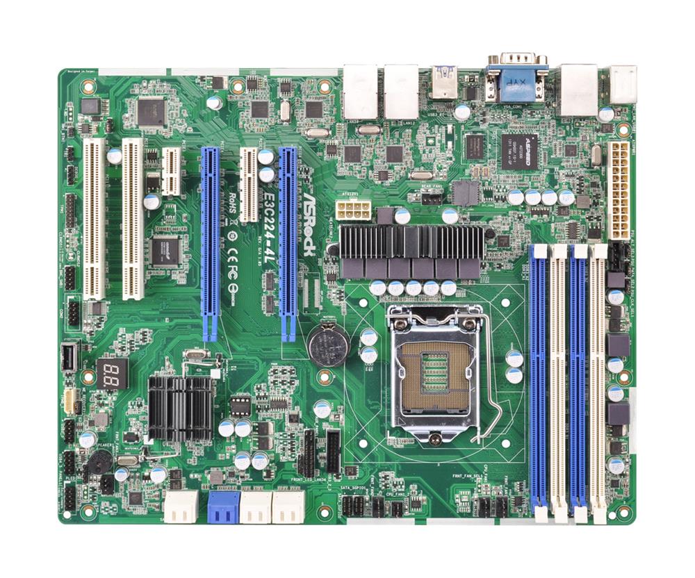 90-SXG070-A0UAYZ ASRock E3C224-4L Socket LGA 1150 Intel C224 Chipset 5th/4th Generation Intel Core i7 / i5 / i3 / Pentium / Celeron / Xeon E3-1200 v3/v4 Processors Support DDR4 4x DIMM 4x SATA3 6.0Gb/s ATX Server Motherboard (Refurbished)