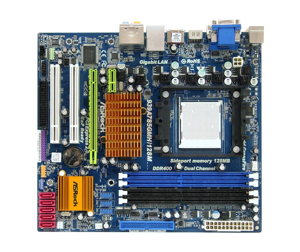 939A785GMH/128M ASRock Socket 939 AMD 785G + SB710 Chipset AMD Athlon 64 FX/64 FX/64 Processors Support DDR 4x DIMM 5x SATA2 3.0Gb/s Micro-ATX Motherboard (Refurbished)