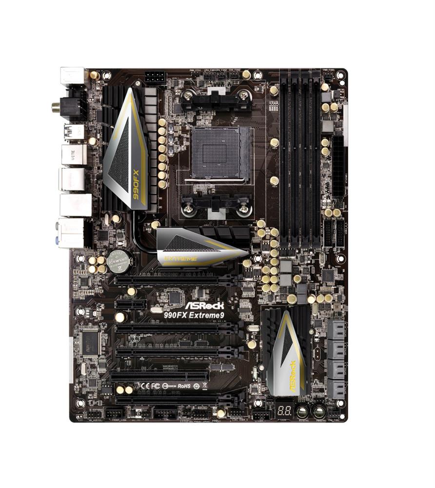 990FX-EXTREME9 ASRock Socket AM3+/ AM3 AMD 990FX/ SB950 Chipset AMD Phenom II X6/ X4/ X3/ X2 AMD Athlon II X4/ X3/ X2 AMD Sempron Processors Support DDR3 4x DIMM 6x SATA3 6.0Gb/s ATX Motherboard (Refurbished)