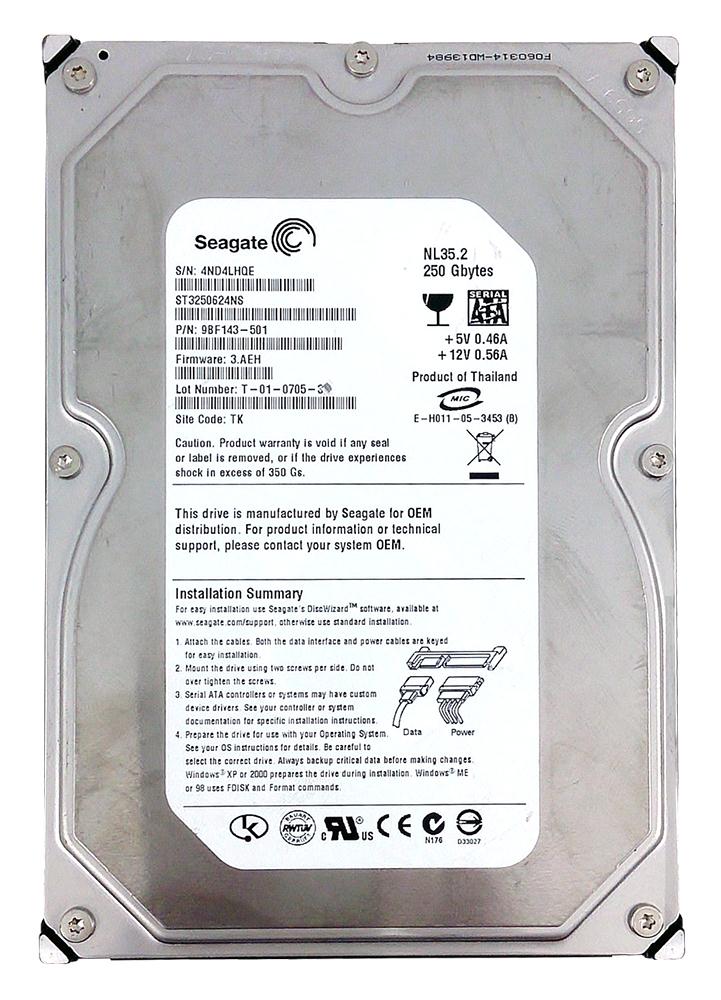 9BF143-501 Seagate NL35 Series 250GB 7200RPM SATA 3Gbps 16MB Cache 3.5-inch Internal Hard Drive