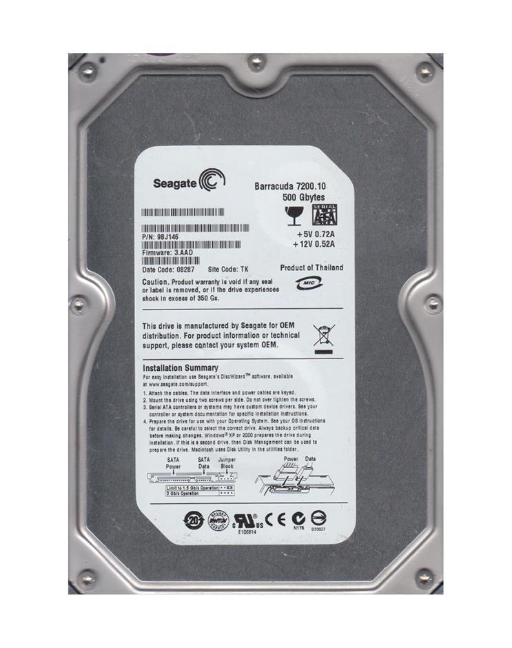 9BJ146-136 Seagate Barracuda 7200.10 500GB 7200RPM SATA 3Gbps 16MB Cache 3.5-inch Internal Hard Drive