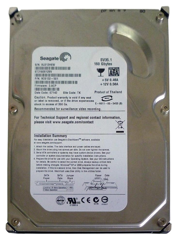 9CS132-501 Seagate SV35 Series 160GB 7200RPM SATA 3Gbps 8MB Cache 3.5-inch Internal Hard Drive