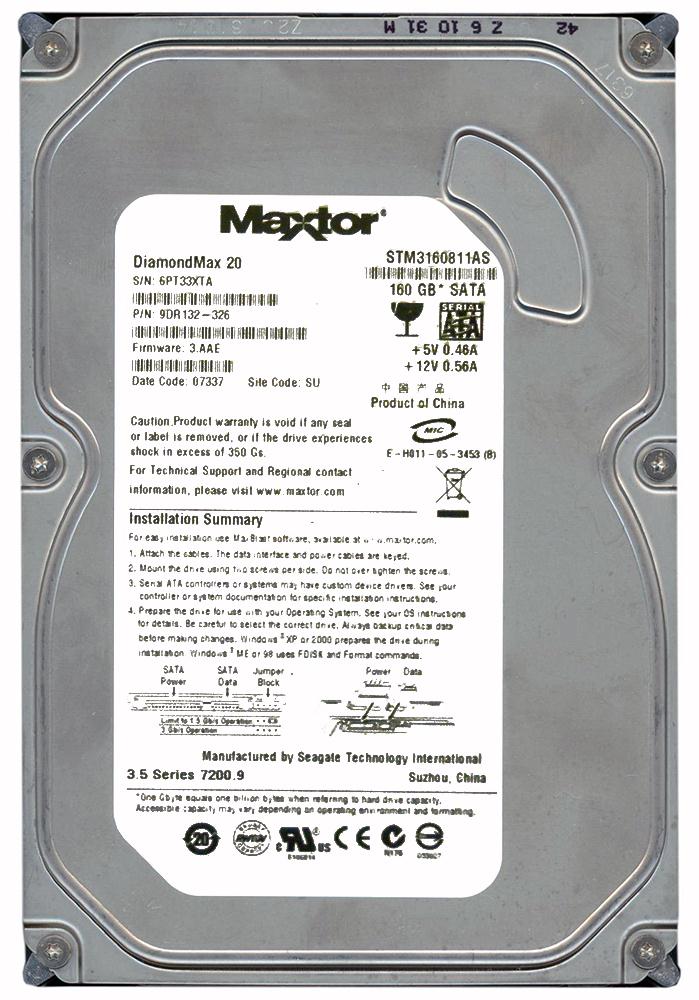 9DR132-326 Seagate DiamondMax 20 160GB 7200RPM SATA 3Gbps 8MB Cache 3.5-inch Internal Hard Drive