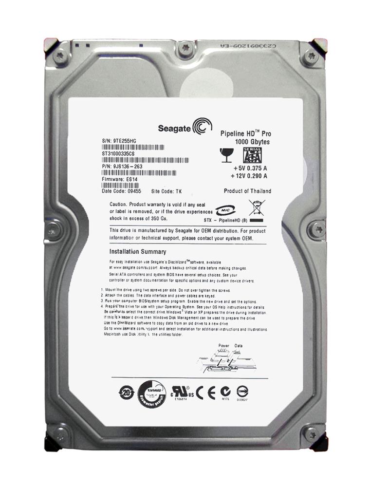 9JS136-263 Seagate Pipeline HD Pro 1TB 7200RPM SATA 6Gbps 64MB Cache 3.5-inch Internal Hard Drive