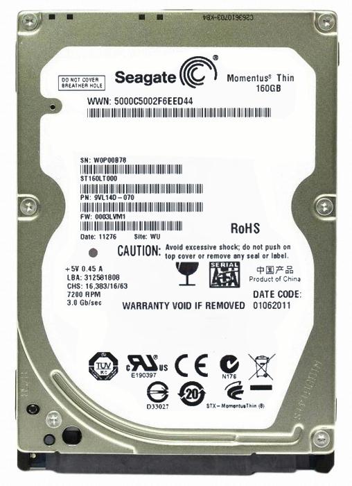 9VL14D-070 Seagate Momentus Thin 160GB 7200RPM SATA 6Gbps 16MB Cache 2.5-inch Internal Hard Drive