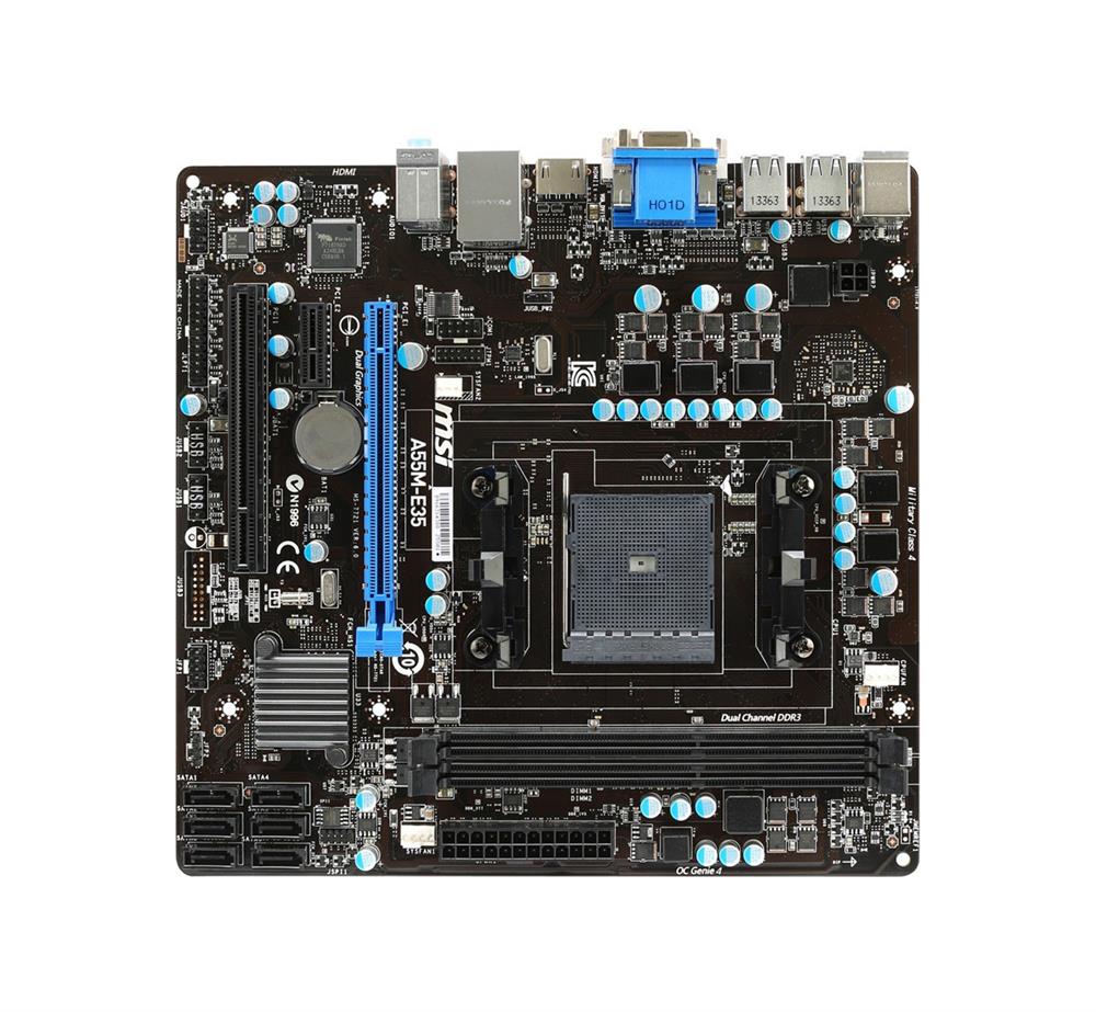 A55M-E35 MSI Socket FM2+/FM2 AMD A55 Chipset AMD Athlon/A-Series Processors Support DDR3 2x DIMM 6x SATA 3.0Gb/s Micro-ATX Motherboard (Refurbished)