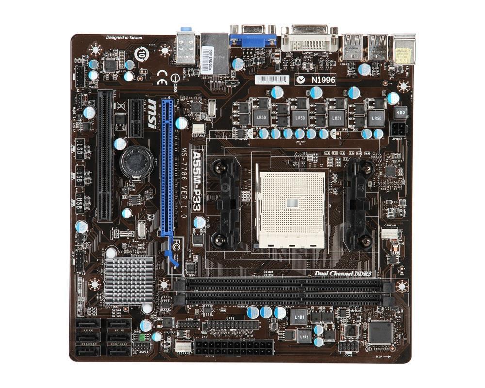 A55M-P33-PB-R MSI Socket FM1 AMD A55 Chipset AMD Athlon II X4/ Athlon II X4/ AMD A8,A6,A4 Series / AMD E2-Series Processors Support DDR3 2x DIMM 6x SATA 3.0Gb/s Micro-ATX Motherboard (Refurbished)