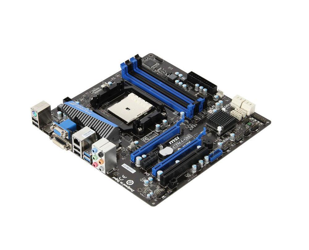 A75MA-G55-PB-R MSI A75MA-G55 Socket FM1 AMD A75 Chipset AMD LIano APU Processors Support DDR3 4x DIMM 6x SATA 6.0Gb/s Micro-ATX Motherboard (Refurbished)