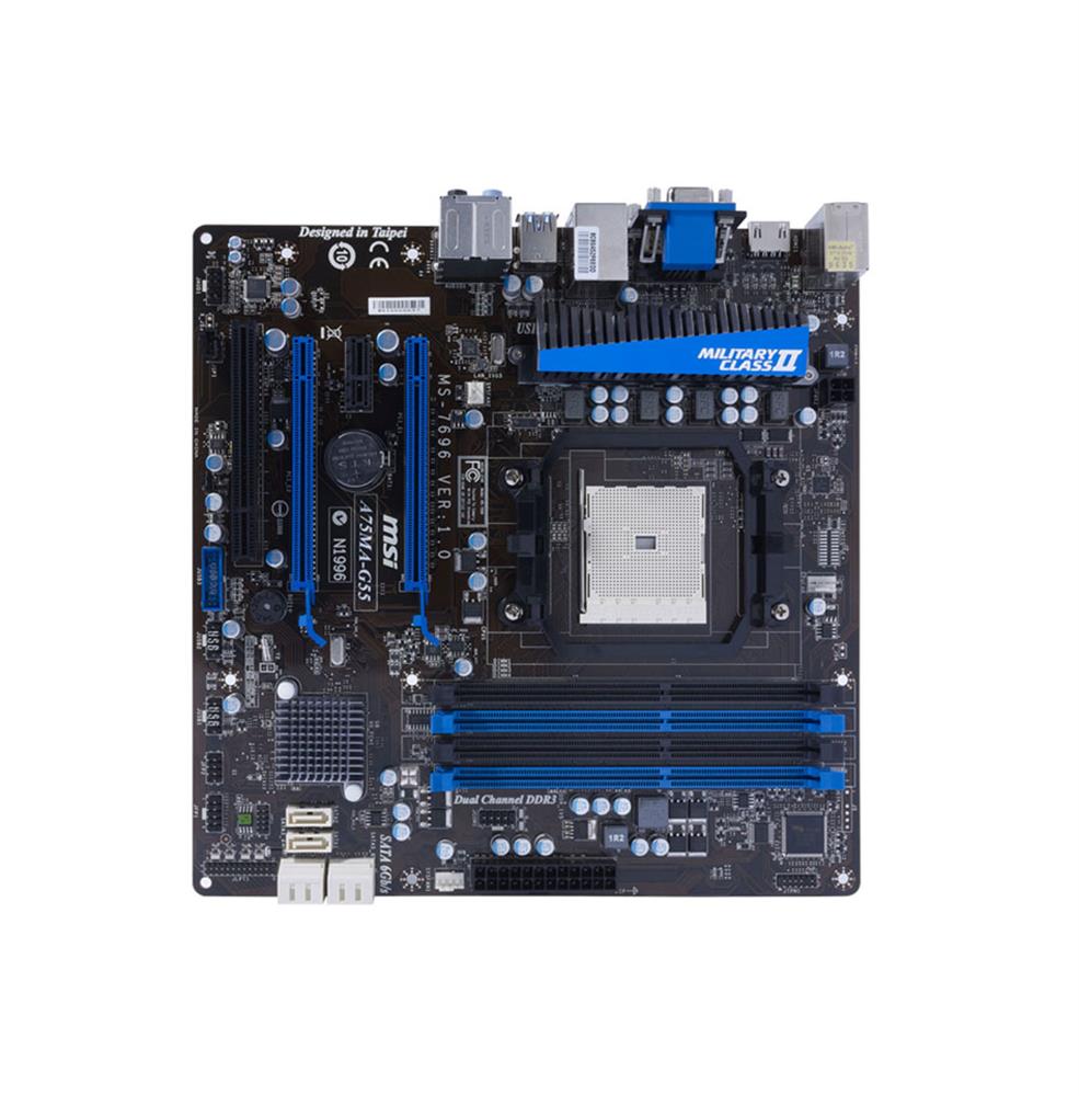 A75MA-G55-R MSI A75MA-G55 Socket FM1 AMD A75 Chipset AMD LIano APU Processors Support DDR3 4x DIMM 6x SATA 6.0Gb/s Micro-ATX Motherboard (Refurbished)