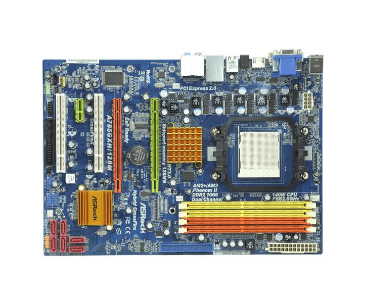 A785GXH/128M ASRock Socket AM3 AMD 785G + SB710 Chipset AMD Phenom II X6/ Phenom II X4/ Phenom II X3/ Phenom II X2/ AMD Athlon II X4/ Athlon II X3/ Athlon II X2/ AMD Sempron Processors Support DDR3 4x DIMM 6x SATA2 3.0Gb/s ATX Motherboard (Refurbished)