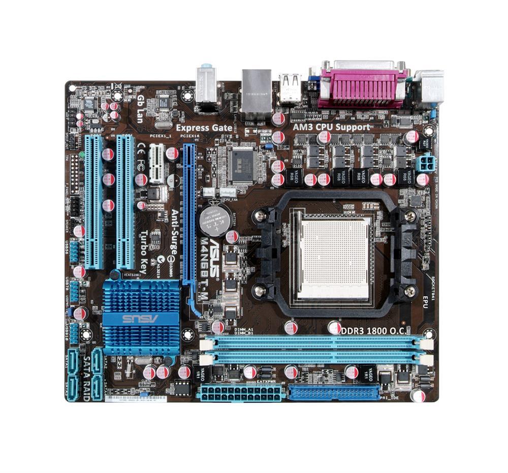 AS04M4N68T-M ASUS Socket AM3 Nvidia GeForce 7025/ nForce 630a Chipset AMD Phenom II/ AMD Athlon II/ AMD Sempron 100 Series Processors Support DDR3 2x DIMM 4x SATA 3.0Gb/s Micro-ATX Motherboard (Refurbished)