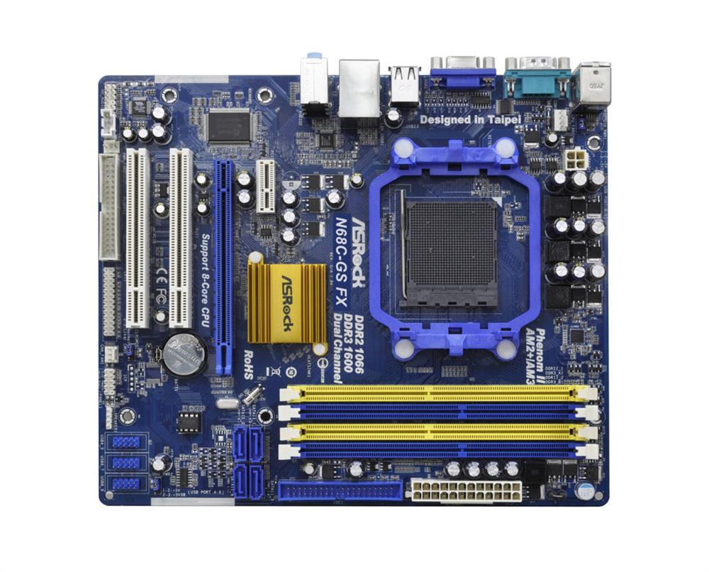 ASR-N68C-GS-FX ASRock Socket AM3+ Nvidia GeForce 7025 + nForce 630a Chipset AMD Phenom II X6/ AMD Phenom II X4/ AMD Phenom II X3/ AMD Phenom II X2/ AMD Athlon II X4/ AMD Athlon II 3/ AMD Athlon II X2/ AMD Sempron Processors Support DDR3 2x DIMM 4x SATA2 3.0Gb/s Micro-ATX Motherboard (Refurbished)