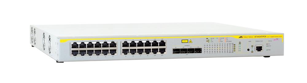 AT-9424T/POE-30 Allied Telesis 24-Ports 10/100/1000T Managed Basic Layer 3 Switch with 4 Combo SFP bays with full power POE (Refurbished)