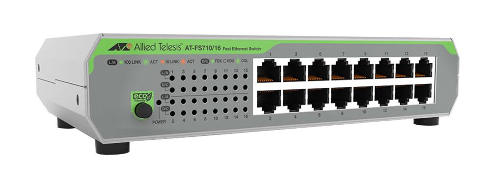 AT-FS710/16-10 Allied Telesis Ethernet Switch - 16 Ports - Fast Ethernet - 10/100Base-TX - 2 Layer Supported - Power Supply - 5.40 W Power Consumption - Twisted Pair -  (Refurbished)