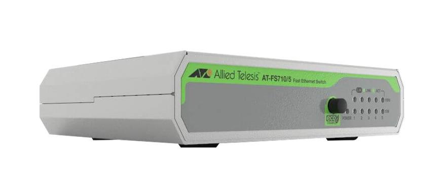 AT-FS710/5-10 Allied Telesis Ethernet Switch - 5 Ports - Fast Ethernet - 10/100Base-TX - 2 Layer Supported - Power Supply - 1.80 W Power Consumption - Twisted Pair -  (Refurbished)