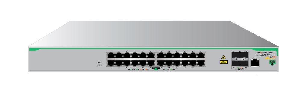 AT-FS980M/28PS-10 Allied Telesis 24-Ports 10/100Base-T PoE+ Managed Ethernet Switch with 4x 100/1000x SFP and 2x Stacking Fixed Ports (Refurbished)