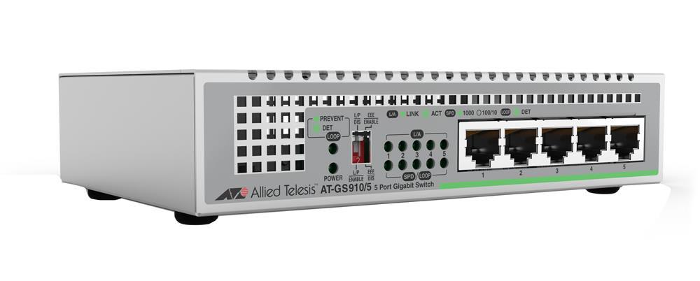 AT-GS910/5-10 Allied Telesis 5-Ports 10/100/1000Base-T Unmanaged Switch With Internal Psu (Refurbished)