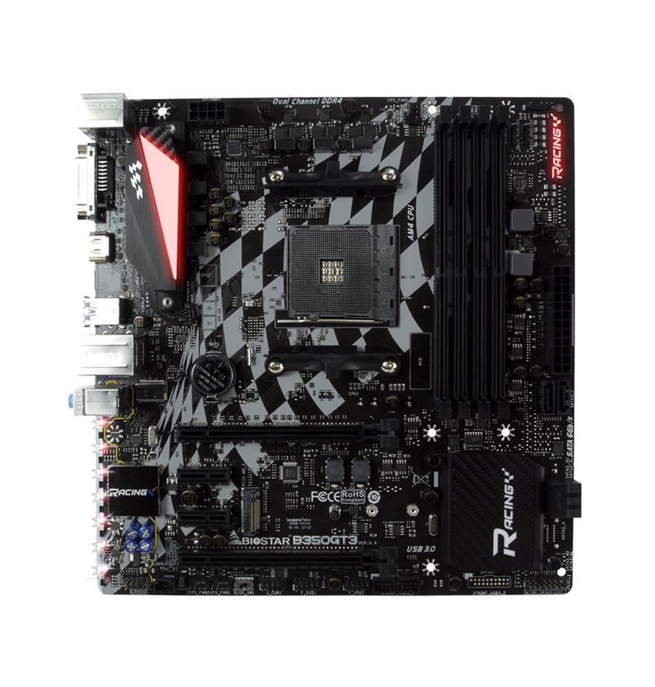 B350GT3 Biostar Socket AM4 AMD B350 Chipset AMD A-Series APU/ Ryzen Processors Support DDR4 4x DIMM 4x SATA3 6.0Gb/s Micro-ATX Motherboard (Refurbished)