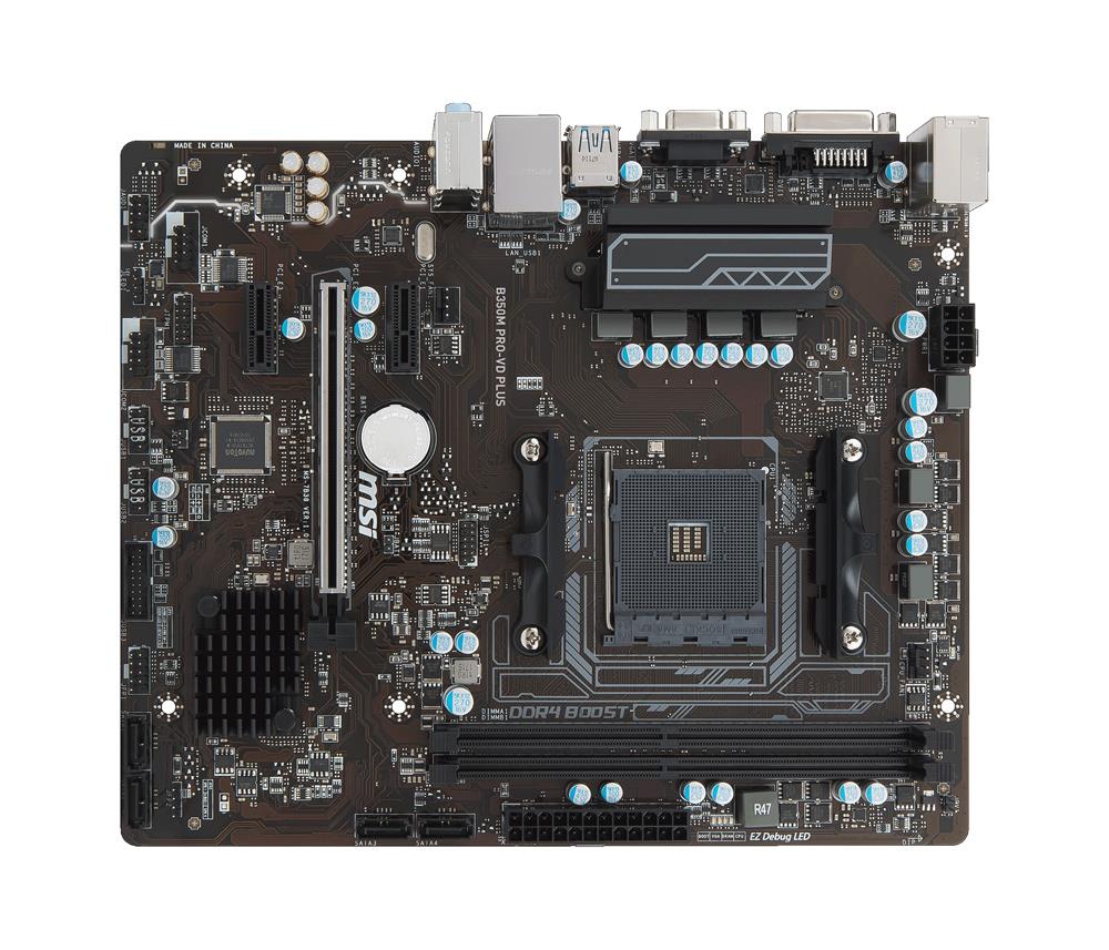 B350M PRO-VD PLUS MSI Socket AM4 AMD B350 Chipset AMD Ryzen Series/ AMD 7th Generation A-Series/ AMD Athlon Series Processors Support DDR4 2x DIMM 4x SATA 6.0Gb/s Micro-ATX Motherboard (Refurbished)