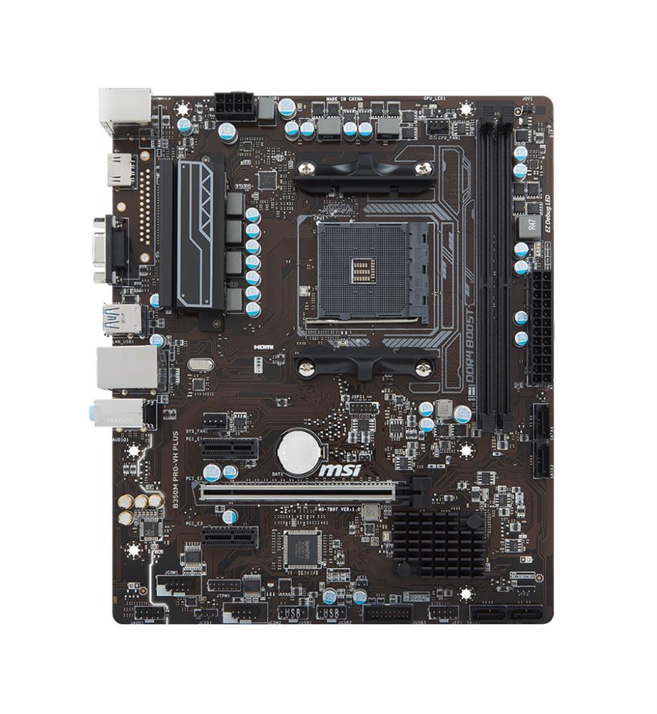 B350M PRO-VH PLUS MSI Socket AM4 AMD B350 Chipset AMD Ryzen Series/ AMD 7th Generation A-Series/ AMD Athlon Series Processors Support DDR4 2x DIMM 4x SATA 6.0Gb/s Micro-ATX Motherboard (Refurbished)