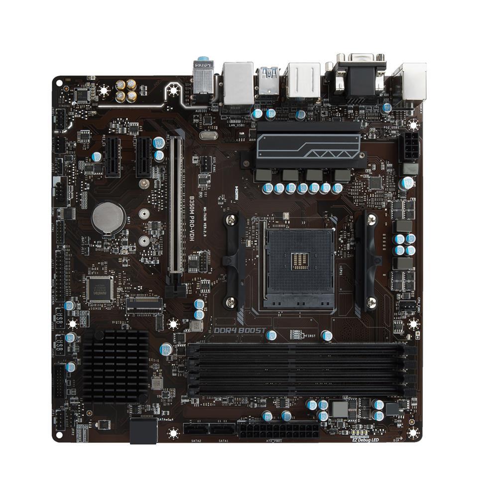 B350MPROVDH MSI B350M PRO-VDH Socket AM4 AMD B350 Chipset Ryzen/ 7th Generation A-Series/ Athlon Processors Support DDR4 4x DIMM 4x SATA 6.0Gb/s Micro-ATX Motherboard (Refurbished)
